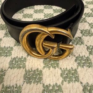 Gucci Black Belt with Gold GG Buckle
